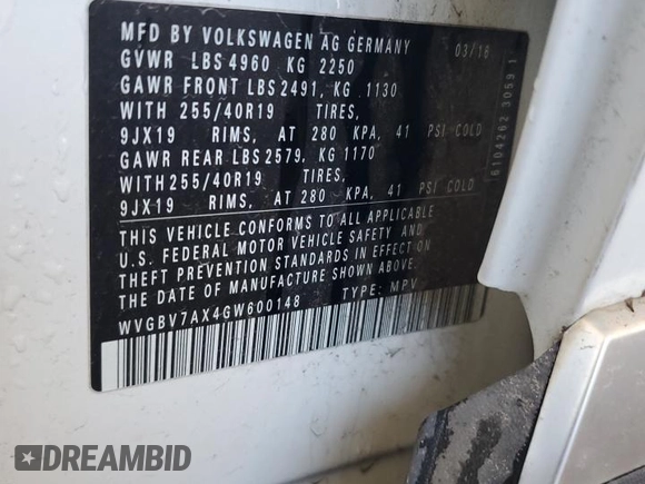 2016 Volkswagen Tiguan S with VIN WVGBV7AX4GW600148, listed as a Copart auction lot 48998855 with 111,480 mi miles and Clean Title. Bid and sale history available at DreamBid. Image 13.