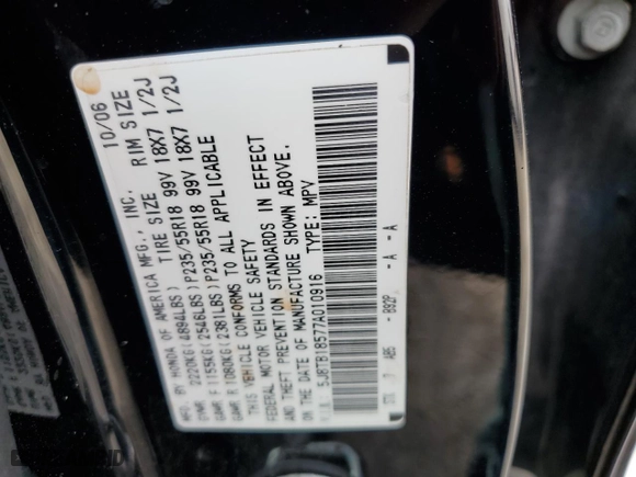 2007 Acura RDX Tech Pkg with VIN 5J8TB18577A010916, listed as a Copart auction lot 46912495 with 166,484 mi miles and Salvage Title. Bid and sale history available at carsss.com. Image 13.