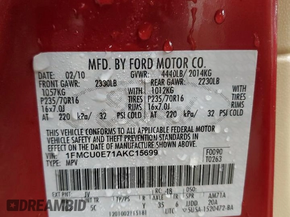 2010 Ford Escape Limited z VIN 1FMCU0E71AKC15699, wystawiony jako Copart lot #85142614 z przebiegiem 139 119 mil mil oraz Czysty tytuł • Clean title. Historia ofert i sprzedaży dostępna na DreamBid. Obrazek 13.