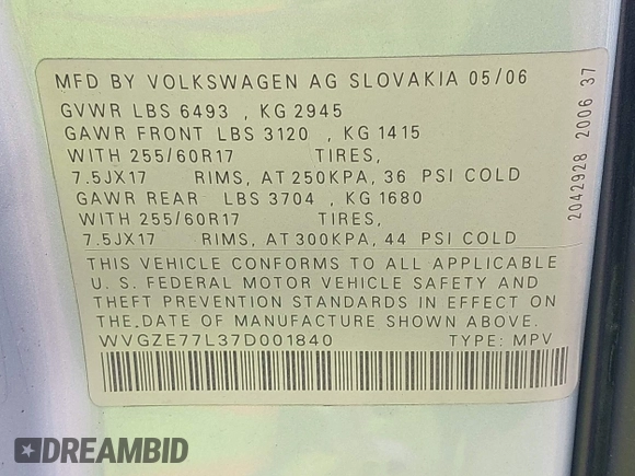 2007 Volkswagen Touareg V6 z VIN WVGZE77L37D001840, wystawiony jako IAAI lot #42323795 z przebiegiem 176 486 mil mil oraz . Historia ofert i sprzedaży dostępna na DreamBid. Obrazek 9.