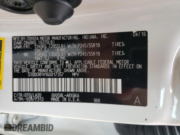 2016 Toyota Highlander Hybrid Limited with VIN 5TDDCRFH1GS017357, listed as a Copart auction lot 51720963 with 178,055 mi miles. Bid and sale history available at carsss.com. Image 15.