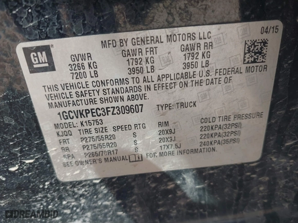 2015 Chevrolet Silverado 1500 Work Truck with VIN 1GCVKPEC3FZ309607, listed as a IAAI auction lot 41785250 with 334,219 mi miles. Bid and sale history available at carsss.com. Image 9.