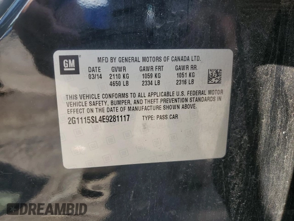 2014 Chevrolet Impala LT with VIN 2G1115SL4E9281117, listed as a Copart auction lot 62035295 with 159,378 mi miles and Salvage title. Bid and sale history available at DreamBid. Image 12.