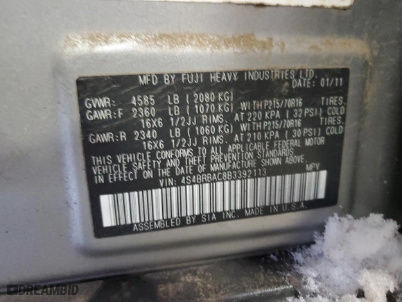 2011 Subaru Outback 2.5i with VIN 4S4BRBAC8B3392113, listed as a Copart auction lot 44448155 with 147,298 mi miles and Salvage Title. Bid and sale history available at carsss.com. Image 14.