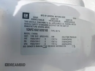 2007 Chevrolet Suburban LS with VIN 1GNFC16027J202168, listed as a IAAI auction lot 42100210 with Not Provided miles and . Bid and sale history available at DreamBid. Image 9.