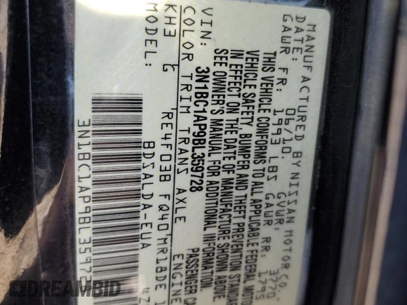 2011 Nissan Versa 1.8 S with VIN 3N1BC1AP9BL359728, listed as a Copart auction lot 51940505 with 95,115 mi miles and Salvage Title. Bid and sale history available at carsss.com. Image 14.