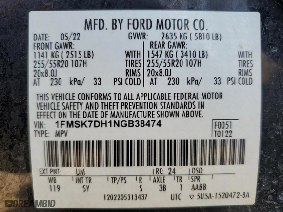 2022 Ford Explorer XLT with VIN 1FMSK7DH1NGB38474, listed as a Copart auction lot 51437745 with NaN miles and Non Repairable. Bid and sale history available at carsss.com. Image 13.