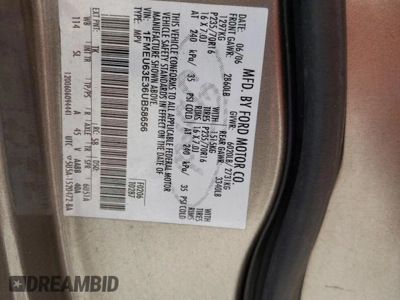 2006 Ford Explorer XLT z VIN 1FMEU63E36UB58656, wystawiony jako Copart lot #46475403 z przebiegiem 171 415 mil mil oraz Nie do naprawy • Non repairable. Historia ofert i sprzedaży dostępna na DreamBid. Obrazek 14.