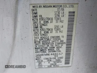 2006 Nissan Frontier SE z VIN 1N6AD07U06C469157, wystawiony jako IAAI lot #42249320 z przebiegiem 189 936 mil mil oraz . Historia ofert i sprzedaży dostępna na DreamBid. Obrazek 9.
