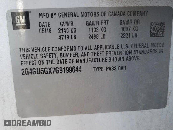 2016 Buick Regal GS with VIN 2G4GU5GX7G9199644, listed as a Copart auction lot 72998444 with 117,230 mi miles and Salvage Title. Bid and sale history available at carsss.com. Image 12.