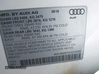 2018 Audi Q5 Premium Plus z VIN WA1BNAFY0J2239383, wystawiony jako IAAI lot #42384069 z przebiegiem 44 069 mil mil oraz . Historia ofert i sprzedaży dostępna na DreamBid. Obrazek 9.