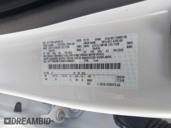 2022 Ford F-250 XL z VIN 1FT7W2BT3NEC98831, wystawiony jako IAAI lot #41851281 z przebiegiem 24 876 mil mil oraz . Historia ofert i sprzedaży dostępna na DreamBid. Obrazek 9.