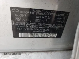 2019 Hyundai Sonata SE with VIN 5NPE24AFXKH766706, listed as a Copart auction lot 51182525 with 86,670 mi miles and Salvage Title. Bid and sale history available at carsss.com. Image 12.