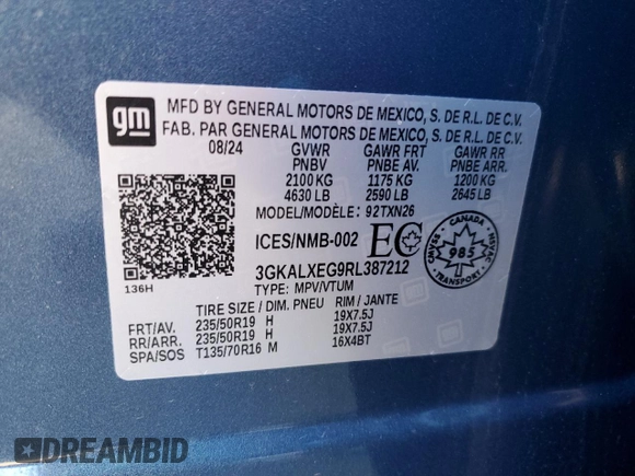 2024 GMC Terrain Denali с VIN 3GKALXEG9RL387212, выставлен на аукционе Copart как лот 50353015 с пробегом 2 064 миль миль и Списание • Salvage title. История ставок и продаж доступна на DreamBid. Изображение 14.