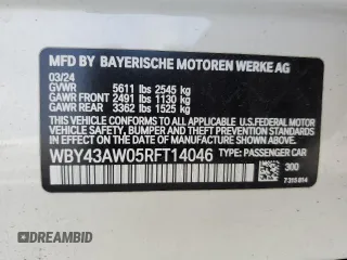 2024 BMW i4 eDrive35 z VIN WBY43AW05RFT14046, wystawiony jako Copart lot #54940645 z przebiegiem 6 456 mil mil oraz Szkoda całkowita • Salvage title. Historia ofert i sprzedaży dostępna na DreamBid. Obrazek 13.