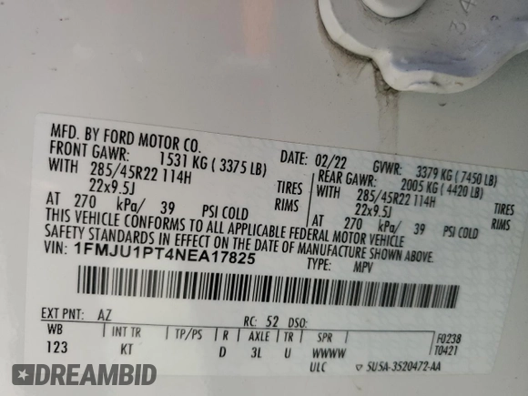 2022 Ford Expedition King Ranch with VIN 1FMJU1PT4NEA17825, listed as a Copart auction lot 48711115 with 61,789 mi miles and Salvage Title. Bid and sale history available at carsss.com. Image 13.