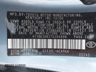2007 Toyota Avalon XL with VIN 4T1BK36B37U204898, listed as a IAAI auction lot 42021234 with 130,014 mi miles and . Bid and sale history available at carsss.com. Image 9.
