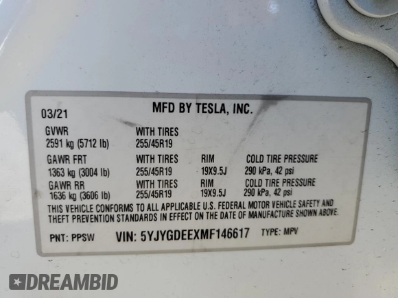 2021 Tesla Model Y Long Range with VIN 5YJYGDEEXMF146617, listed as a Copart auction lot 49347125 with 98,084 mi miles and Salvage Title. Bid and sale history available at DreamBid. Image 15.