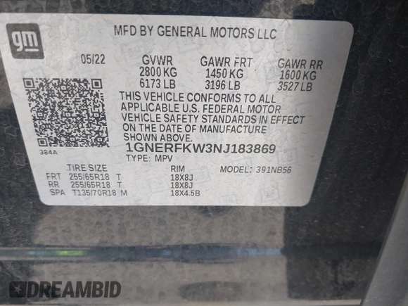 2022 Chevrolet Traverse LS with VIN 1GNERFKW3NJ183869, listed as a IAAI auction lot 42281313 with 55,316 mi miles and . Bid and sale history available at DreamBid. Image 9.