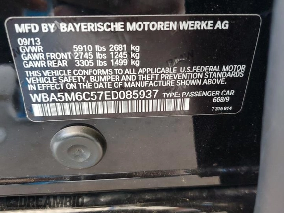 2014 BMW 5 Series z VIN WBA5M6C57ED085937, wystawiony jako Copart lot #63325485 z przebiegiem 81 652 mil mil oraz Szkoda całkowita • Salvage title. Historia ofert i sprzedaży dostępna na DreamBid. Obrazek 12.