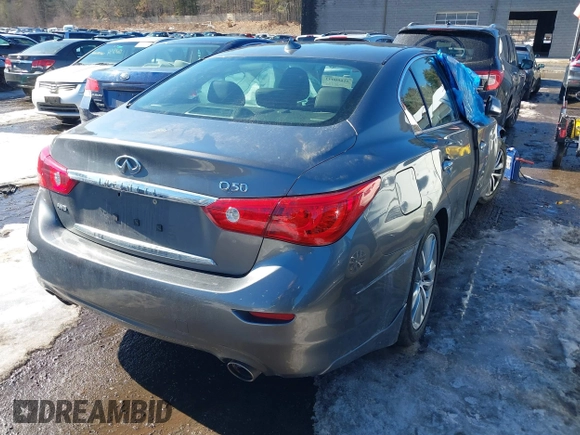 2015 Infiniti Q50 with VIN JN1BV7AR4FM407078, listed as a IAAI auction lot 41680093 with 122,666 mi miles. Bid and sale history available at carsss.com. Image 4.