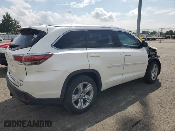 2014 Toyota Highlander Limited with VIN 5TDYKRFH9ES020475, listed as a Copart auction lot 58909925 with 216,857 mi miles and Salvage title. Bid and sale history available at DreamBid. Image 3.