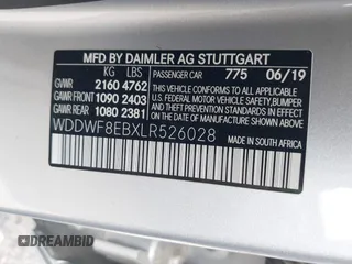 2020 Mercedes-Benz C 300 with VIN WDDWF8EBXLR526028, listed as a IAAI auction lot 42107970 with 59,754 mi miles and . Bid and sale history available at DreamBid. Image 9.