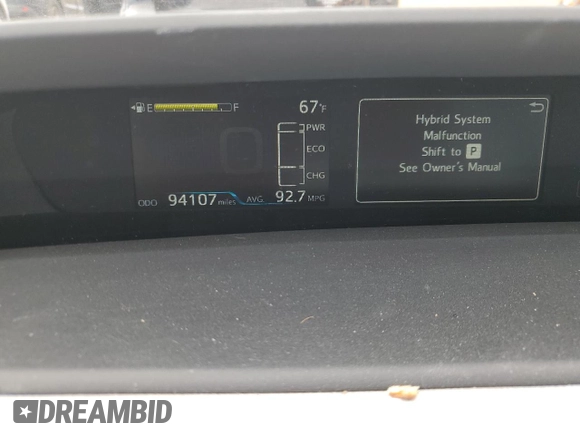 2020 Toyota Prius Prime LE with VIN JTDKARFP4L3120241, listed as a Copart auction lot 53346805 with 94,107 mi miles and Salvage Title. Bid and sale history available at carsss.com. Image 9.