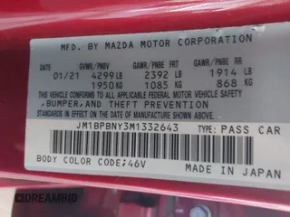 2021 Mazda 3 Premium Plus z VIN JM1BPBNY3M1332643, wystawiony jako IAAI lot #41536777 z przebiegiem 43 075 mil mil oraz . Historia ofert i sprzedaży dostępna na DreamBid. Obrazek 9.