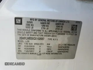 2012 GMC Terrain SLT-2 with VIN 2GKFLWE5XC6102687, listed as a Copart auction lot 88168225 with 108,438 mi miles and Salvage Title. Bid and sale history available at DreamBid. Image 16.