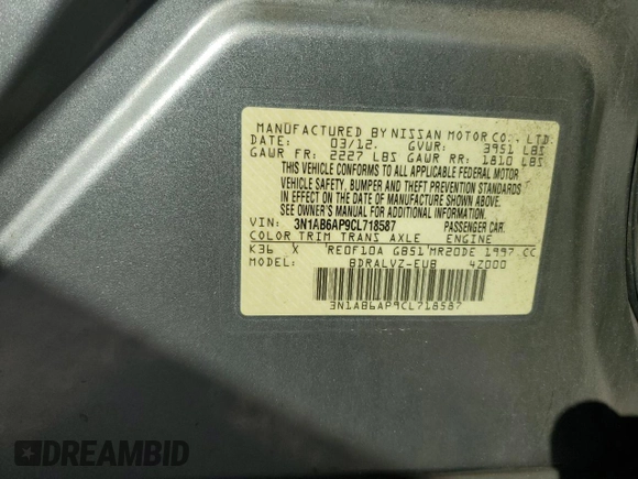 2012 Nissan Sentra SR z VIN 3N1AB6AP9CL718587, wystawiony jako Copart lot #60526035 z przebiegiem 141 177 mil mil oraz Szkoda całkowita • Salvage title. Historia ofert i sprzedaży dostępna na DreamBid. Obrazek 12.