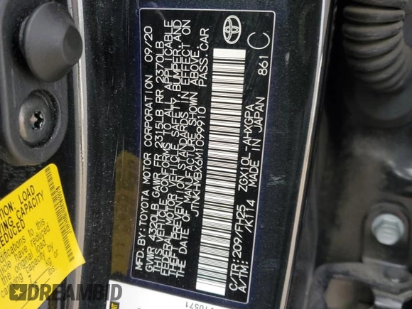 2021 Toyota C-HR LE with VIN JTNKHMBX6M1099910, listed as a Copart auction lot 82800054 with 43,276 mi miles and Salvage Title. Bid and sale history available at DreamBid. Image 15.