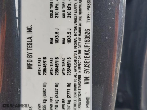 2018 Tesla Model 3 Long Range Battery with VIN 5YJ3E1EAXJF153526, listed as a Copart auction lot 51961825 with 88,743 mi miles and Salvage Title. Bid and sale history available at carsss.com. Image 12.