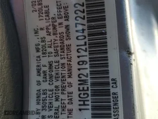 2002 Honda Civic EX with VIN 1HGEM21912L047222, listed as a Copart auction lot 87010634 with 0 mi miles and Salvage Title. Bid and sale history available at carsss.com. Image 12.