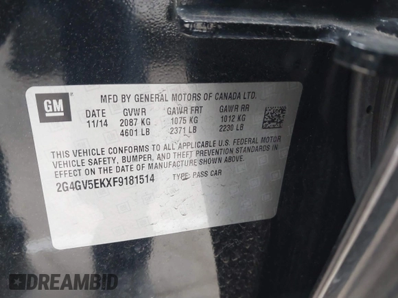 2015 Buick Regal с VIN 2G4GV5EKXF9181514, выставлен на аукционе IAAI как лот 41752192 с пробегом 92 031 миль миль и . История ставок и продаж доступна на DreamBid. Изображение 9.