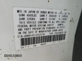 2005 Acura RL z VIN JH4KB16515C020791, wystawiony jako Copart lot #59802735 z przebiegiem Nie podano mil oraz Szkoda całkowita • Salvage title. Historia ofert i sprzedaży dostępna na DreamBid. Obrazek 12.