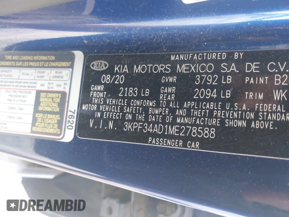 2021 Kia Forte GT-Line z VIN 3KPF34AD1ME278588, wystawiony jako IAAI lot #42091280 z przebiegiem 53 738 mil mil oraz . Historia ofert i sprzedaży dostępna na DreamBid. Obrazek 9.
