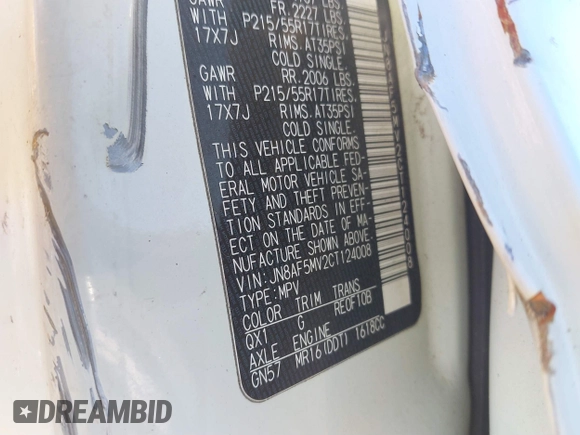 2012 Nissan Juke SL z VIN JN8AF5MV2CT124008, wystawiony jako IAAI lot #40751046 z przebiegiem Nie podano mil oraz . Historia ofert i sprzedaży dostępna na DreamBid. Obrazek 9.