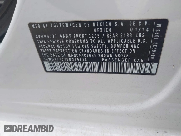 2014 Volkswagen Jetta SE z VIN 3VWD17AJ7EM265918, wystawiony jako IAAI lot #41631974 z przebiegiem 175 028 mil mil oraz . Historia ofert i sprzedaży dostępna na DreamBid. Obrazek 8.