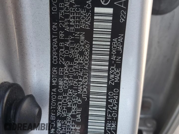 2010 Toyota Prius II with VIN JTDKN3DU1A0068267, listed as a Copart auction lot 54684285 with 161,676 mi miles and Salvage Title. Bid and sale history available at DreamBid. Image 12.