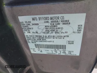 2005 Ford F-150 XLT с VIN 1FTRW12W55KD46912, выставлен на аукционе IAAI как лот 42098078 с пробегом 167 819 миль миль и . История ставок и продаж доступна на DreamBid. Изображение 9.