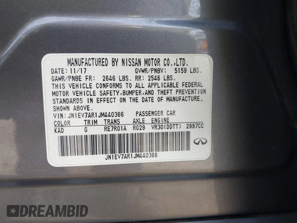2018 Infiniti Q50 3.0t SPORT with VIN JN1EV7AR1JM440366, listed as a IAAI auction lot 41468676 with 89,065 mi miles. Bid and sale history available at carsss.com. Image 9.
