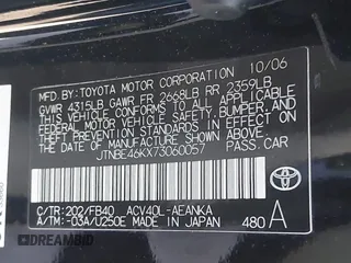 2007 Toyota Camry CE with VIN JTNBE46KX73060057, listed as a IAAI auction lot 42126100 with 68,944 mi miles and . Bid and sale history available at DreamBid. Image 9.