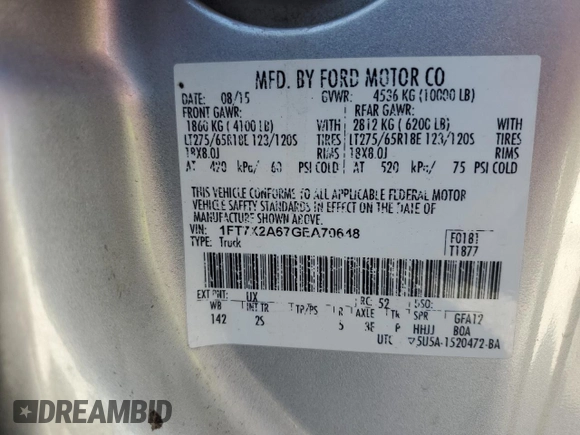 2016 Ford F-250 XLT z VIN 1FT7X2A67GEA70648, wystawiony jako Copart lot #80523844 z przebiegiem Nie podano mil oraz Nie do naprawy • Non repairable. Historia ofert i sprzedaży dostępna na DreamBid. Obrazek 13.