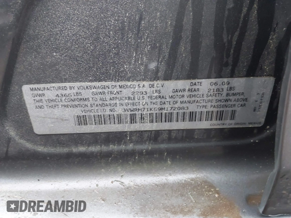 2009 Volkswagen Jetta SE с VIN 3VWRM71K59M172083, выставлен на аукционе IAAI как лот 42352537 с пробегом 168 713 миль миль и . История ставок и продаж доступна на DreamBid. Изображение 9.