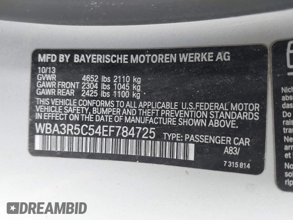 2014 BMW 4 Series 435i xDrive z VIN WBA3R5C54EF784725, wystawiony jako IAAI lot #42291673 z przebiegiem 107 124 mil mil oraz . Historia ofert i sprzedaży dostępna na DreamBid. Obrazek 9.
