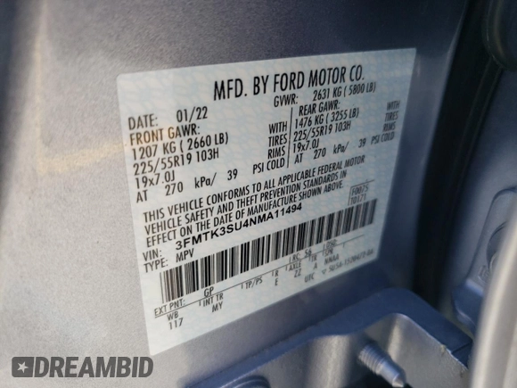 2022 Ford Mustang Mach-E Premium with VIN 3FMTK3SU4NMA11494, listed as a Copart auction lot 61605875 with 23,879 mi miles and Salvage title. Bid and sale history available at DreamBid. Image 13.