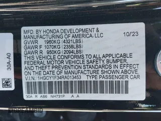 2024 Honda Accord EX with VIN 1HGCY1F34RA013453, listed as a IAAI auction lot 42279634 with 11,301 mi miles and . Bid and sale history available at DreamBid. Image 9.