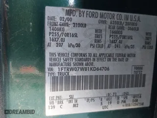2001 Ford F-150 SuperCrew XLT with VIN 1FTRW07W81KD64706, listed as a IAAI auction lot 41939548 with 1 mi miles. Bid and sale history available at carsss.com. Image 9.