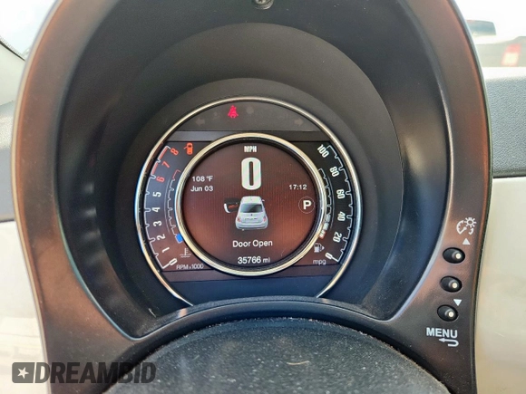 2017 FIAT 500 Pop with VIN 3C3CFFKR8HT561267, listed as a Copart auction lot 57788795 with 35,766 mi miles and Salvage title. Bid and sale history available at DreamBid. Image 9.